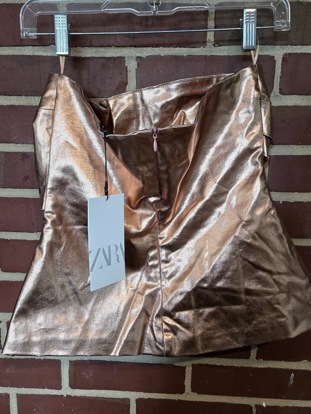 ZARA Y2K Bronze Metallic Strapless Top M Ruched Party Club Corset Style Hot! - Picture 3 of 3